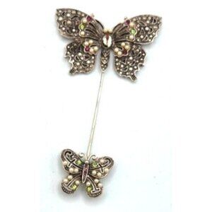 Vintage Butterfly Stick Pin, Seed Pearls, Marcasite
